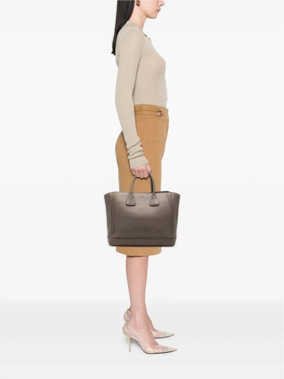 Prada Pre-Owned ラージシティ カーフ ダブルハンドル ショッピング トートバッグ - グレー - 画像2
