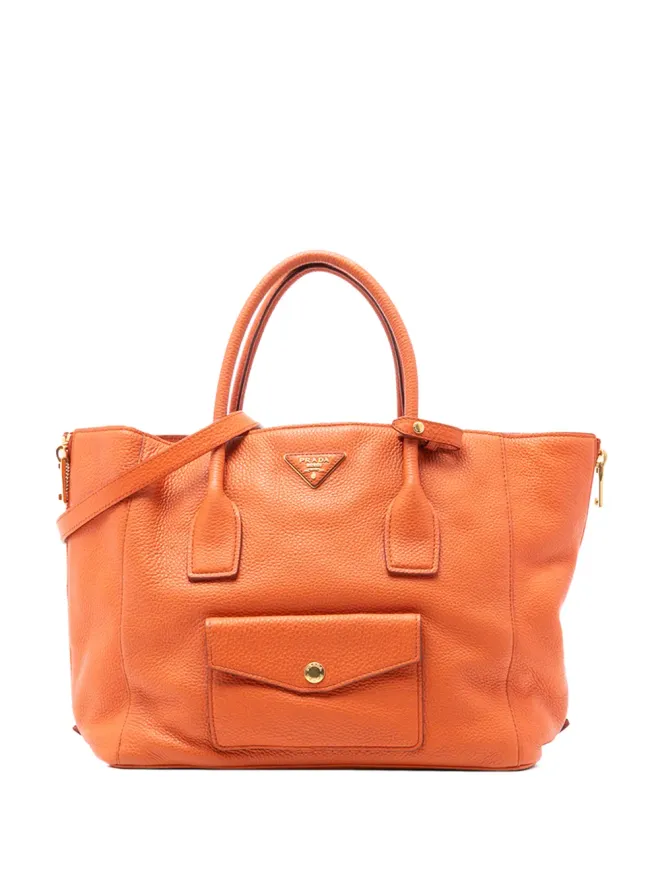 Prada Pre-Owned Prada Pre-Owned ヴィテロ・ダイノ サイドジップ ツインポケット オープン コンバーチブル トート サッチェル - オレンジの商品画像