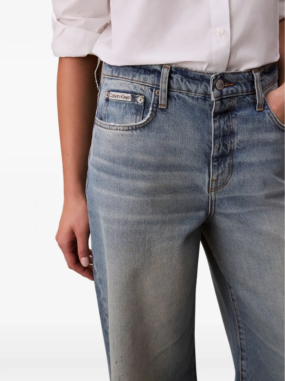 Calvin Klein ダメージデニムワイドジーンズ ブルー - 画像4