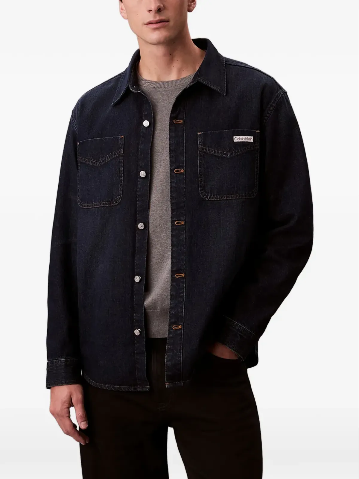 Calvin Klein フラップポケットオーバーシャツ ブルー - 画像2