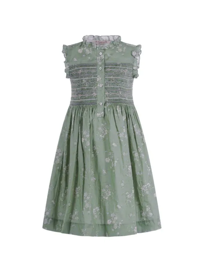 Bonpoint Bonpoint グリーンのラッフル花柄ドレスの商品画像