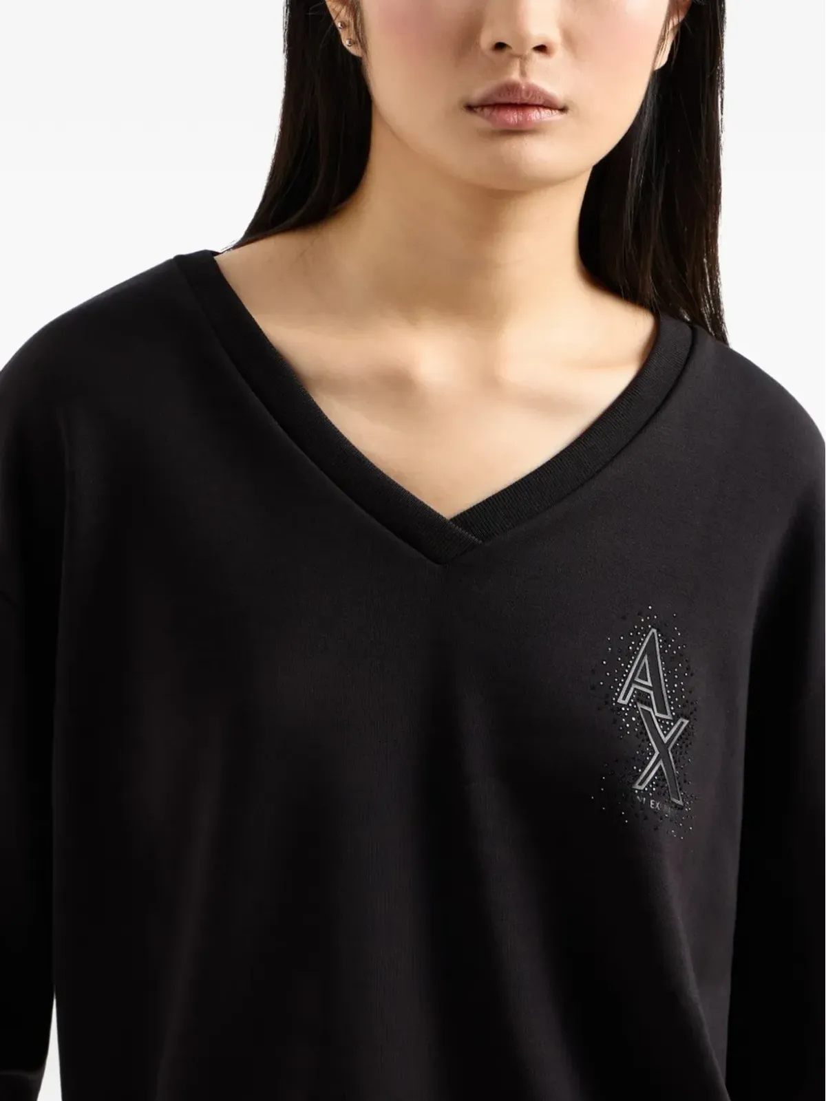 Armani Exchange Vネック エンベリッシュド スウェットシャツ ブラック - 画像2