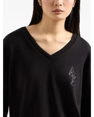 Armani Exchange Vネック エンベリッシュド スウェットシャツ ブラック - サムネイル2
