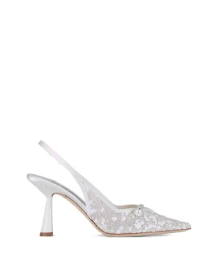 Jimmy Choo アミタ チュール×フェイクパール スリングバックパンプス - White - サムネイル1