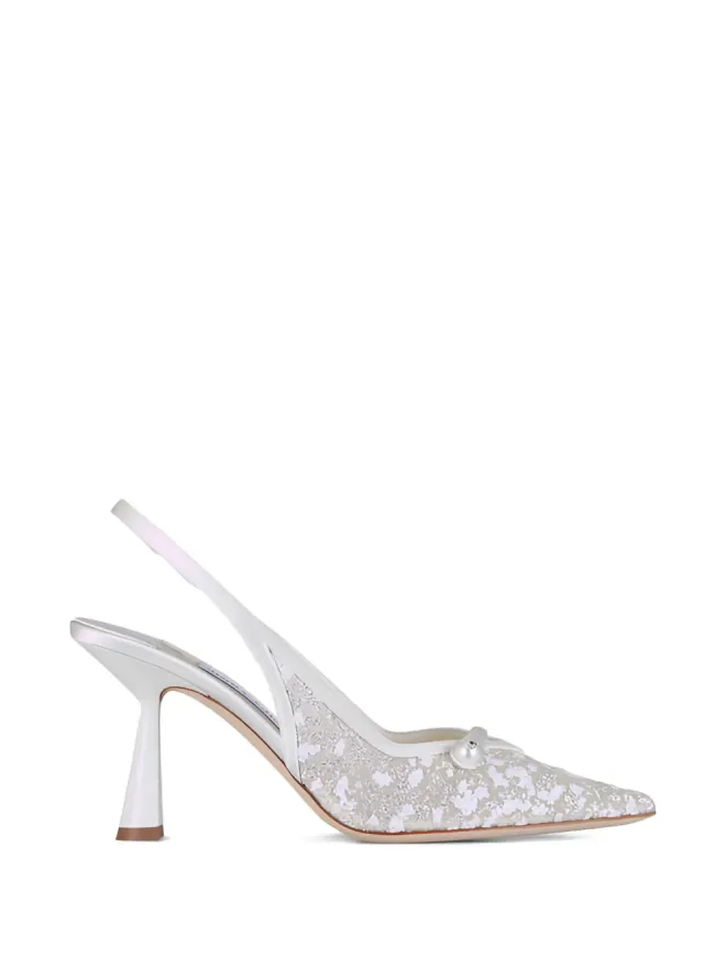 Jimmy Choo Jimmy Choo アミタ チュール×フェイクパール スリングバックパンプス - Whiteの商品画像