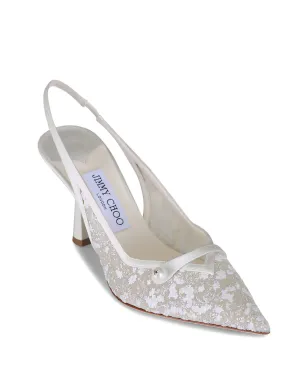 Jimmy Choo アミタ チュール×フェイクパール スリングバックパンプス - White - サムネイル2