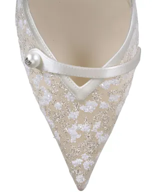 Jimmy Choo アミタ チュール×フェイクパール スリングバックパンプス - White - サムネイル4