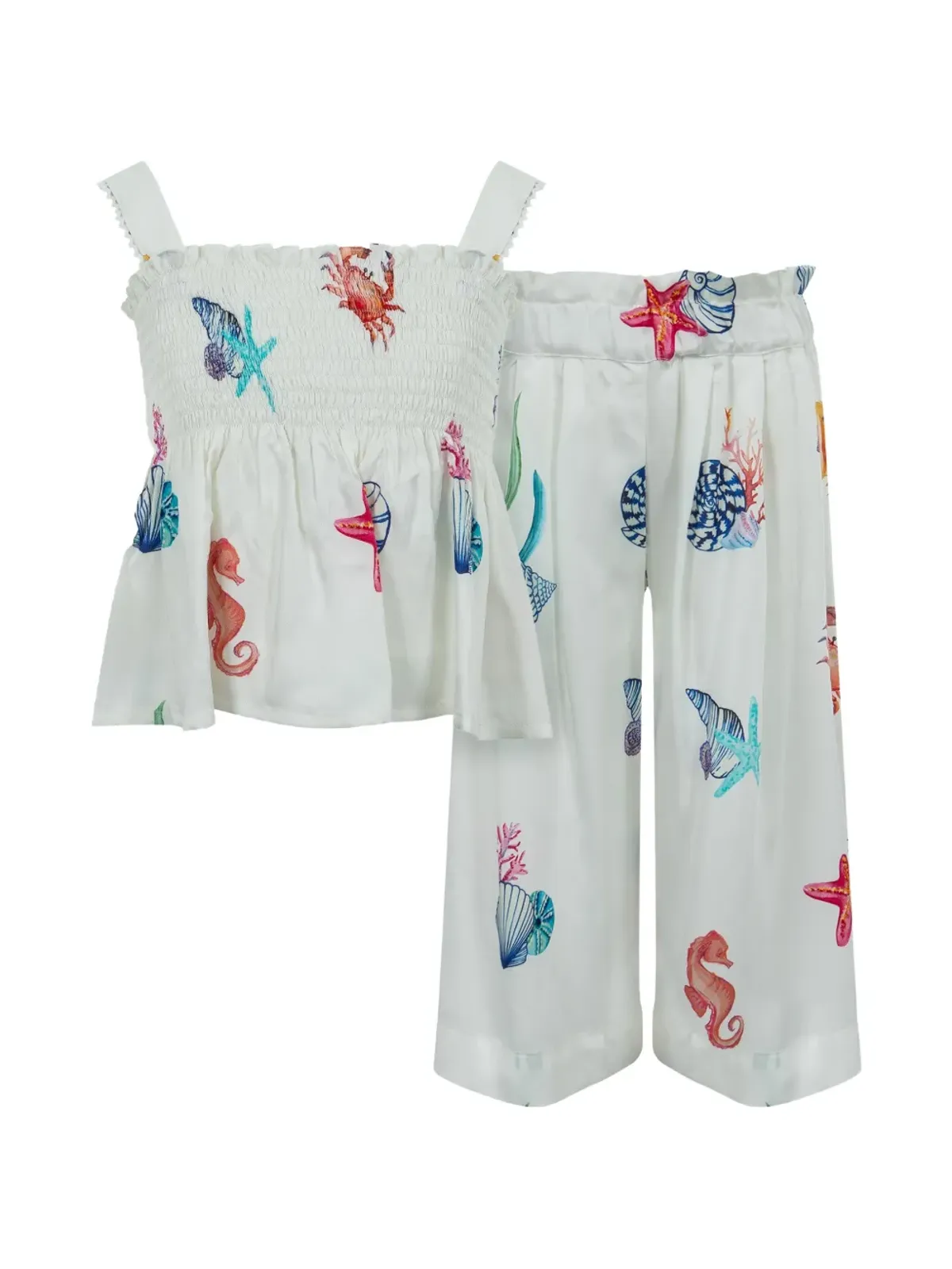 Lapin House シーライフ柄 シャーリング入り トラウザー セット - White - 画像1