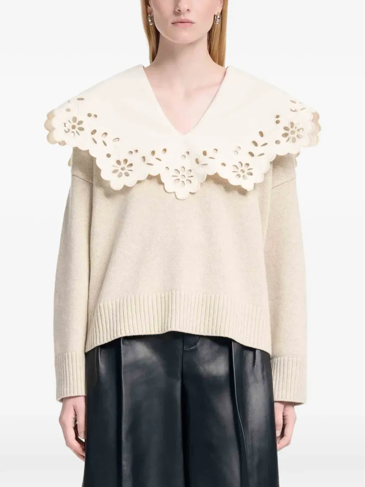 Altuzarra ブロderie anglaise Vネック セーター - 画像3