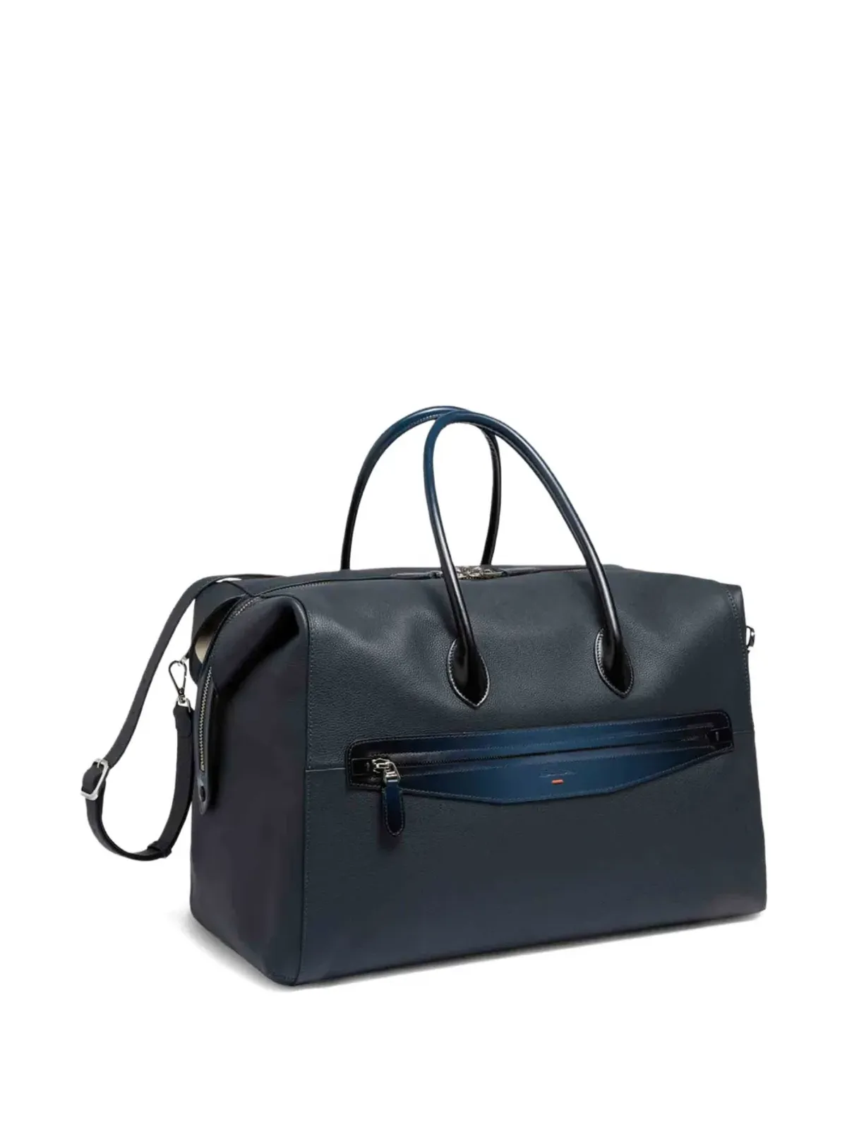 Santoni ダブルジップ レザートラベルバッグ ブルー - 画像3