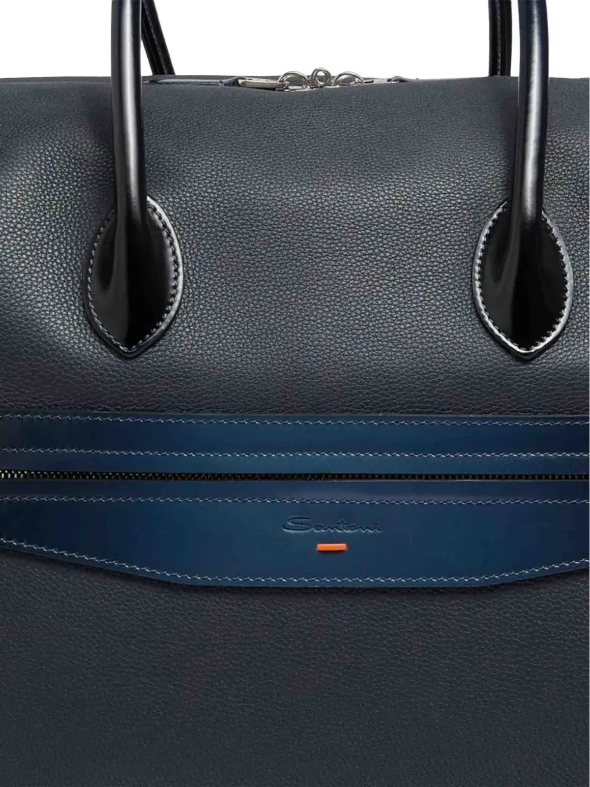 Santoni ダブルジップ レザートラベルバッグ ブルー - 画像4