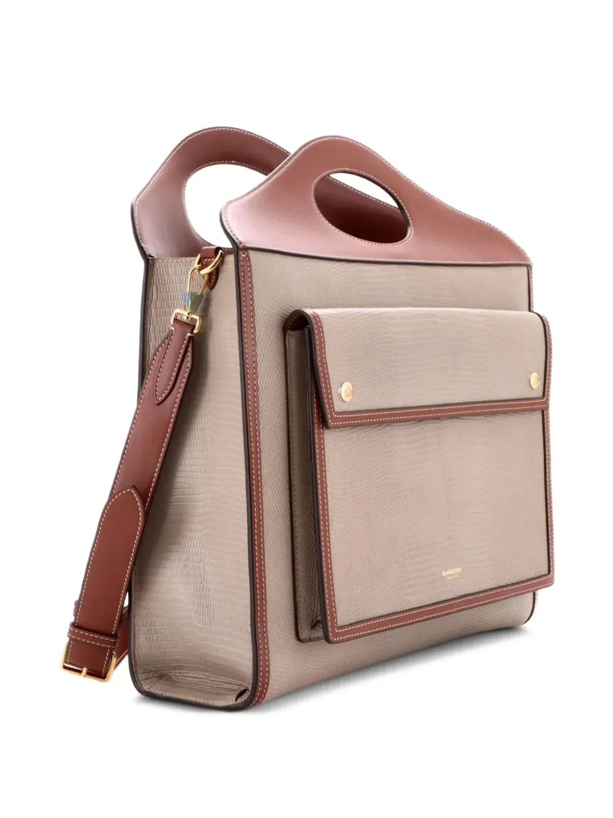 Burberry Pre-Owned ポケット・リザード型押しレザートートバッグ - 画像3