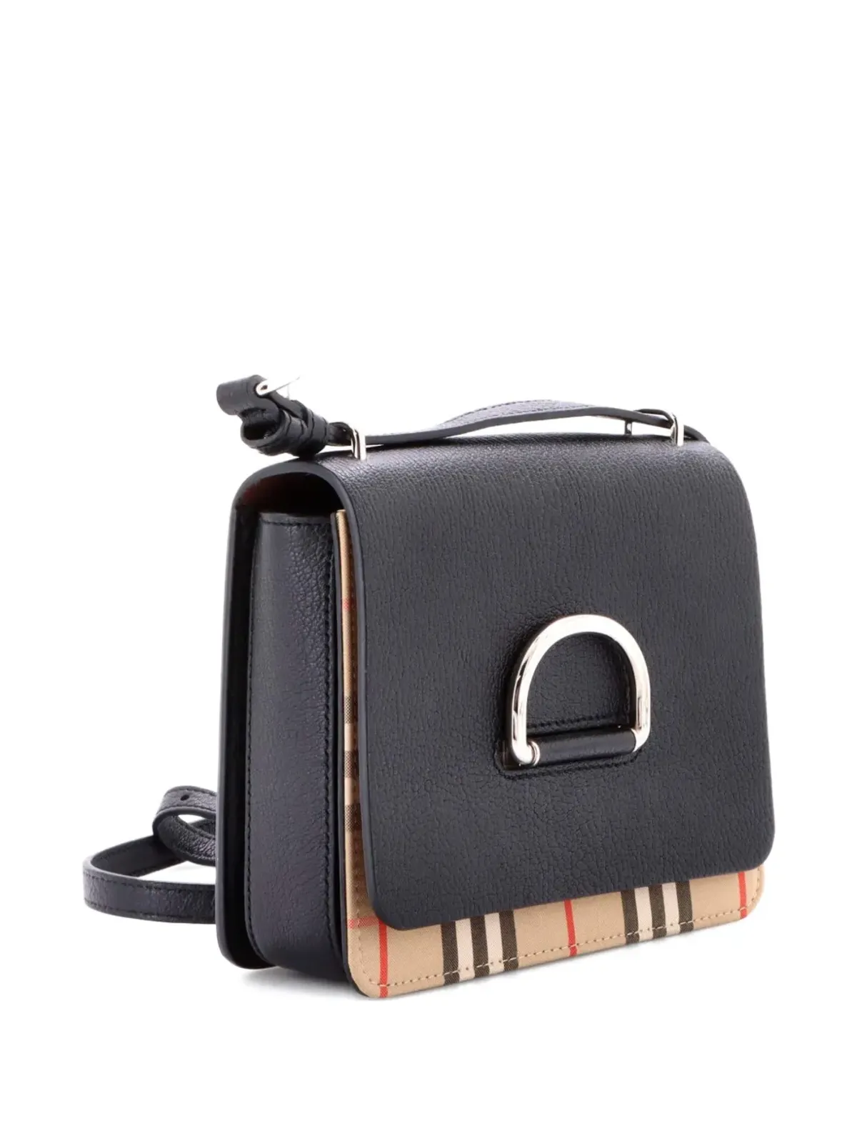 Burberry Pre-Owned D-Ring レザー×ヴィンテージチェック キャンバス ミディアム ショルダーバッグ - ブラック - 画像3