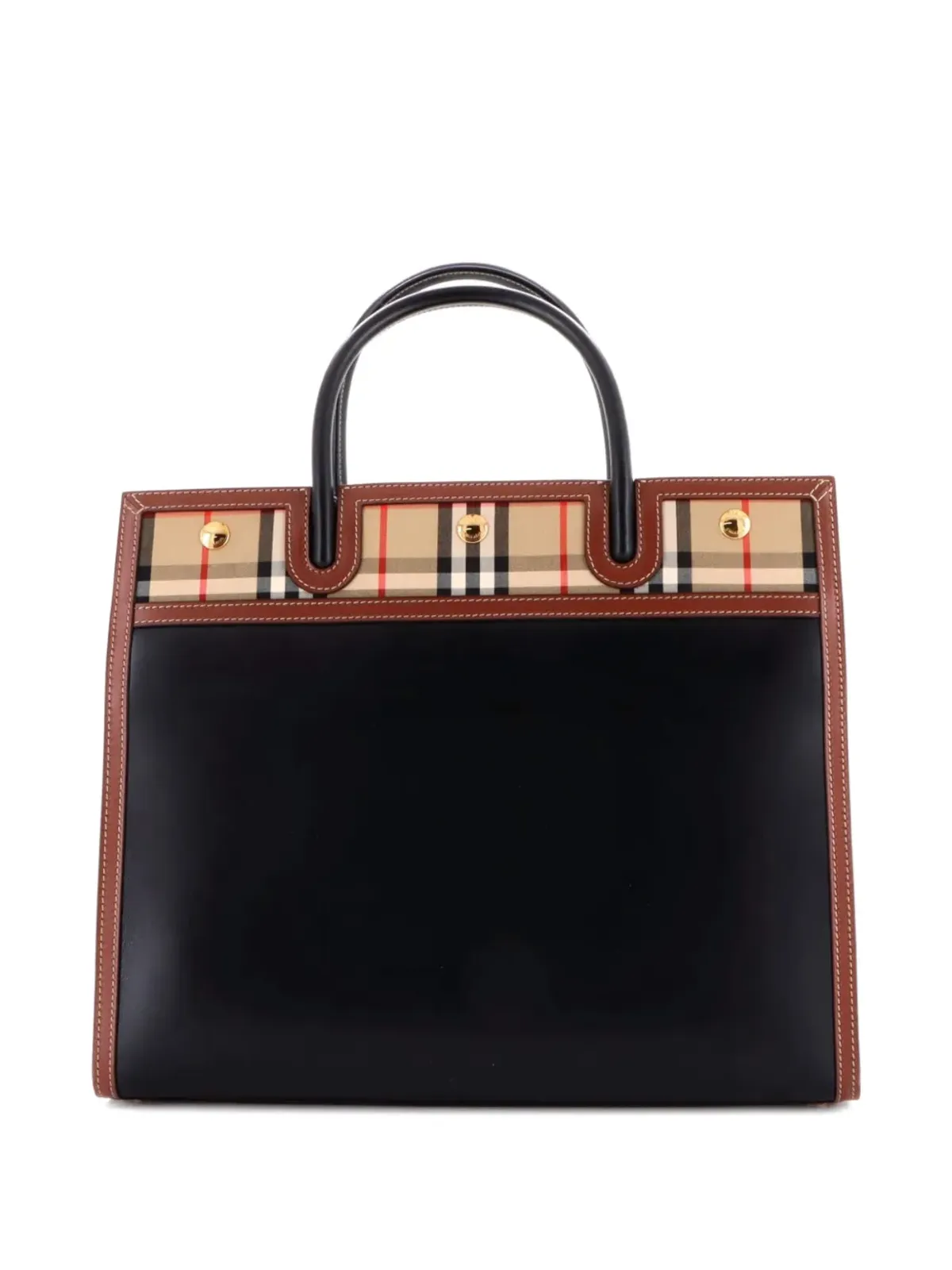 Burberry Pre-Owned ツーハンドル トート バッグ レザーとヴィンテージチェック キャンバス - 画像2