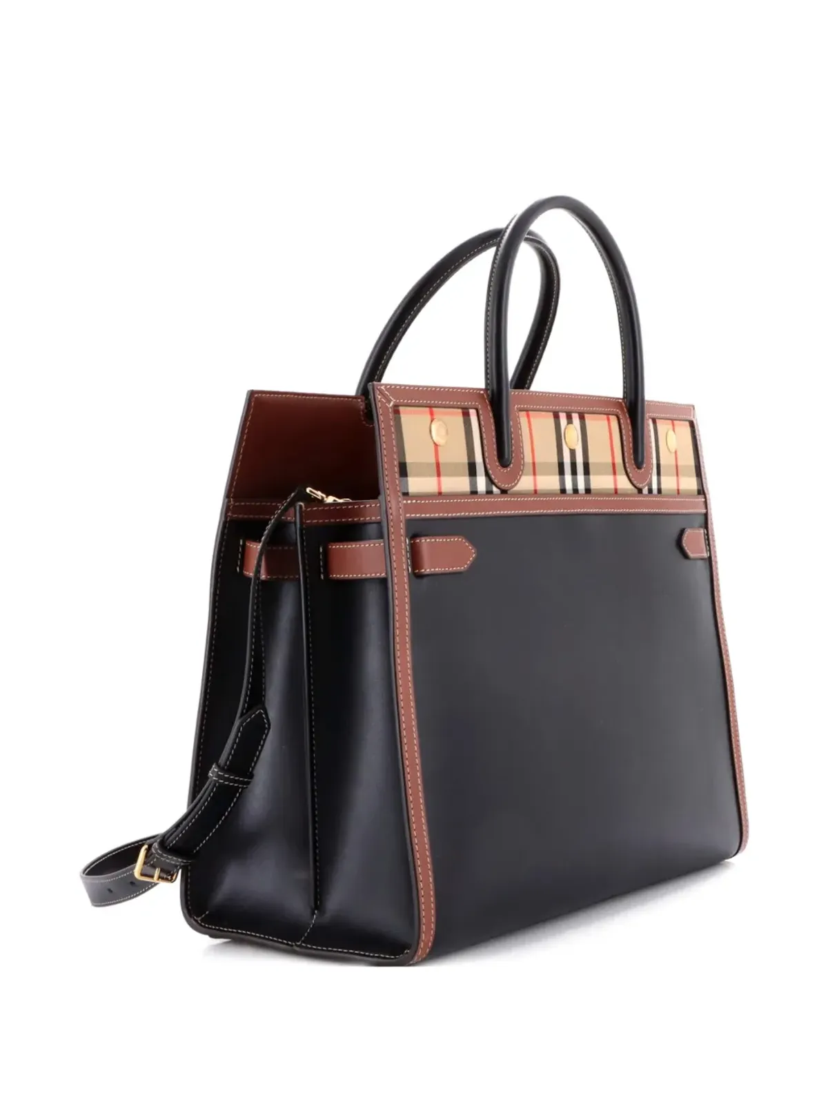 Burberry Pre-Owned ツーハンドル トート バッグ レザーとヴィンテージチェック キャンバス - 画像3