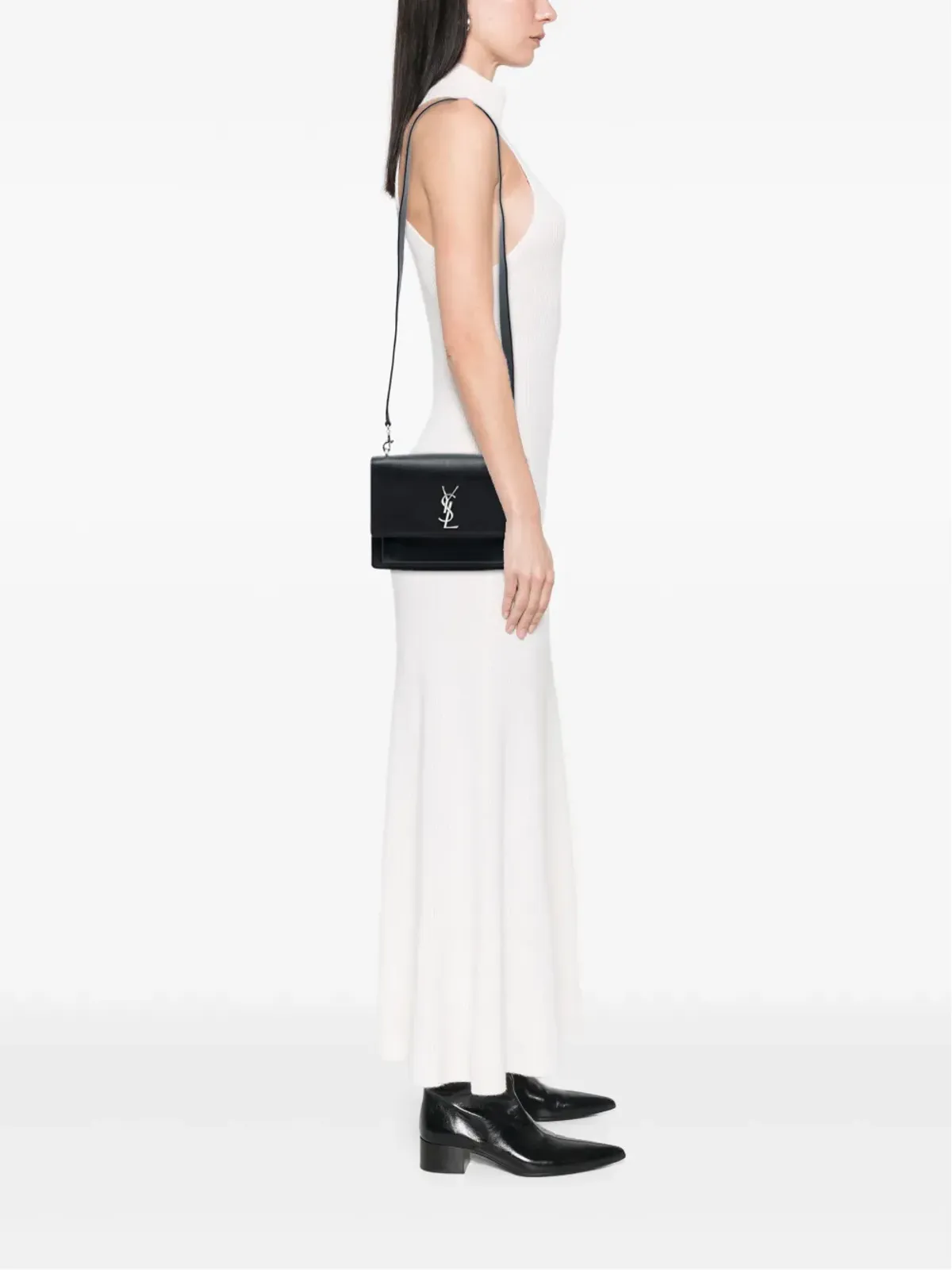 Saint Laurent Pre-Owned 2016年製 中目カーフスキン モノグラム サンセット クロスボディバッグ - ブラック - 画像2