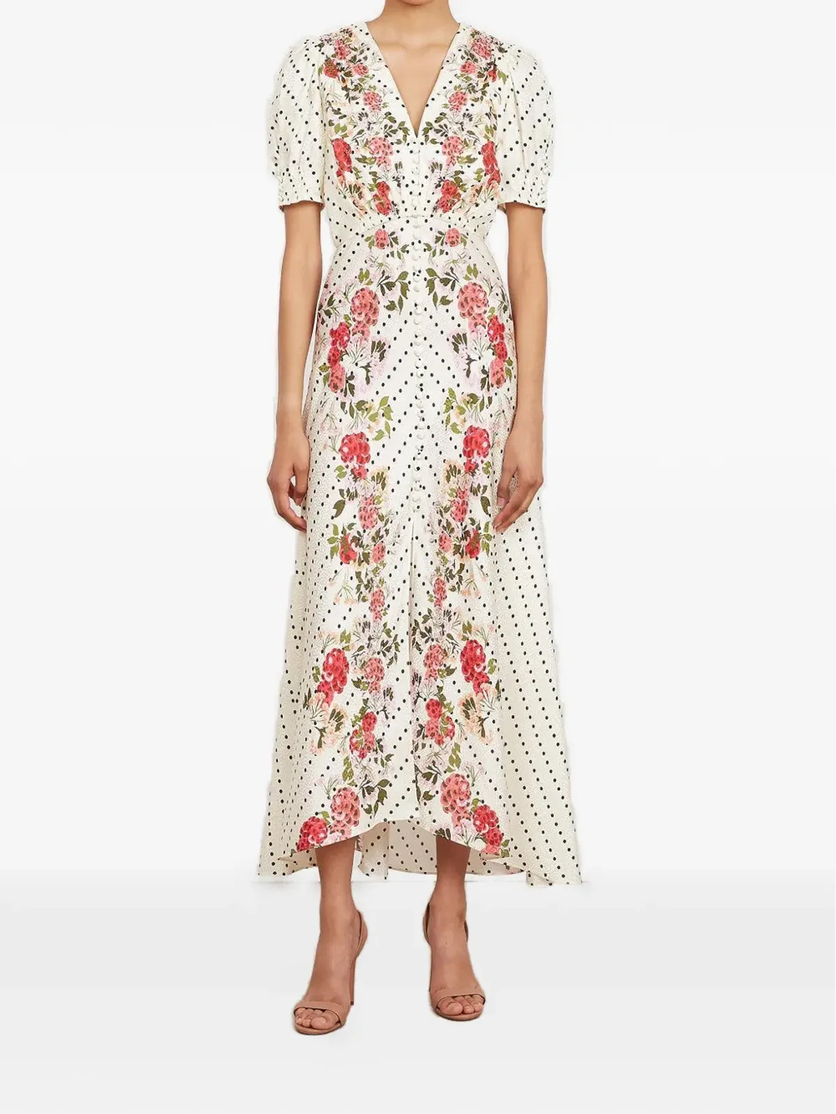 Saloni Lea polka-dot floral dress - White - 画像2