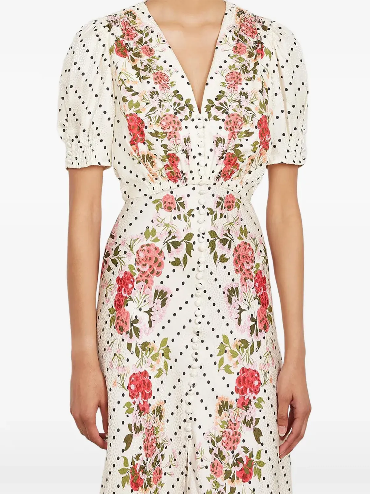 Saloni Lea polka-dot floral dress - White - 画像3