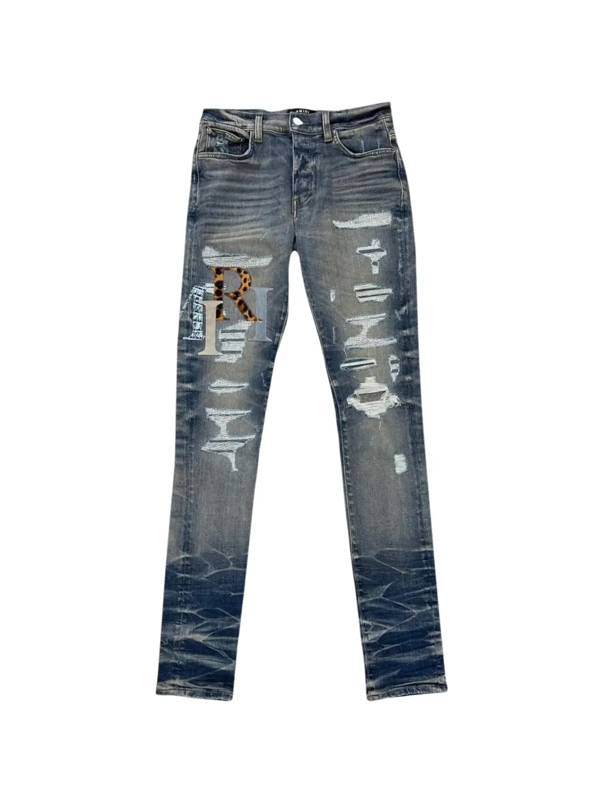 AMIRI レザー ロゴ ジーンズ - 画像1