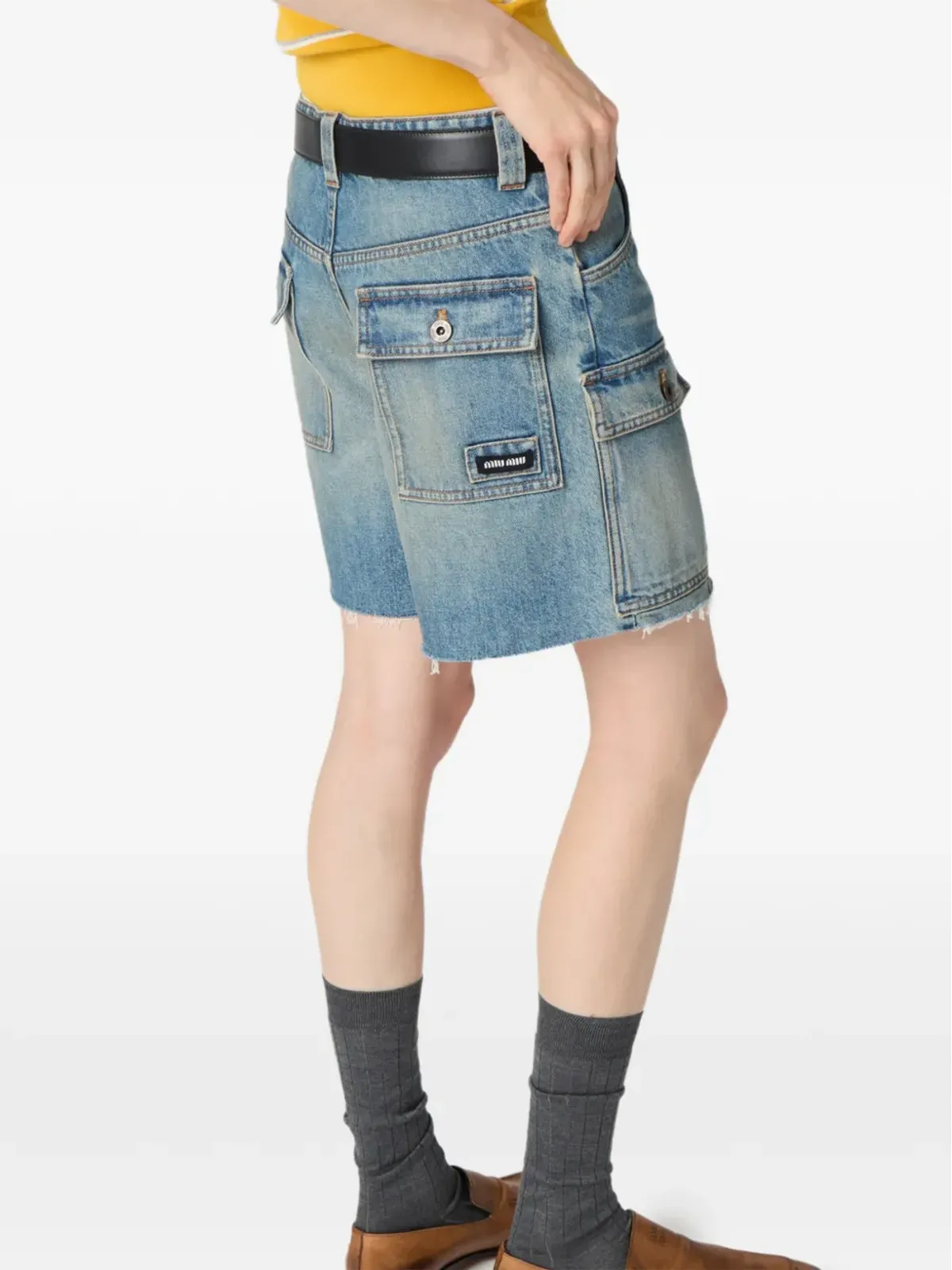 Miu Miu ウォッシュド・パッチポケット・デニムショーツ - 画像5