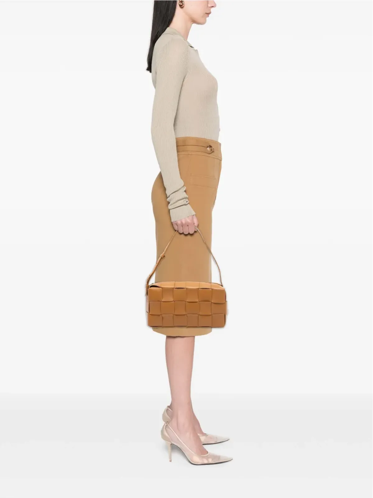 Bottega Veneta Pre-Owned ボッテガ・ヴェネタ プリオーナード ナッパイントレッチャート ブリック カセットショルダーバッグ ブラウン - 画像2