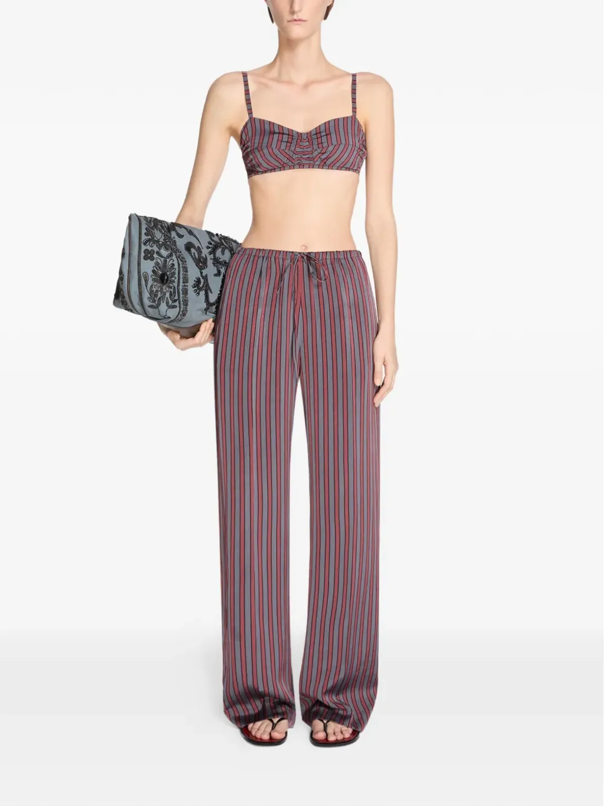 DRIES VAN NOTEN ゴム入りストライプパンツ グレー - 画像2