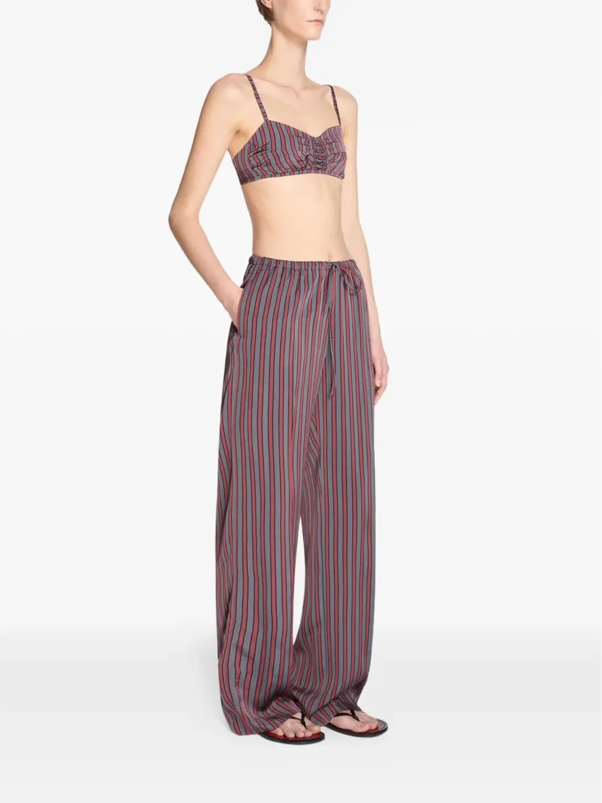 DRIES VAN NOTEN ゴム入りストライプパンツ グレー - 画像3