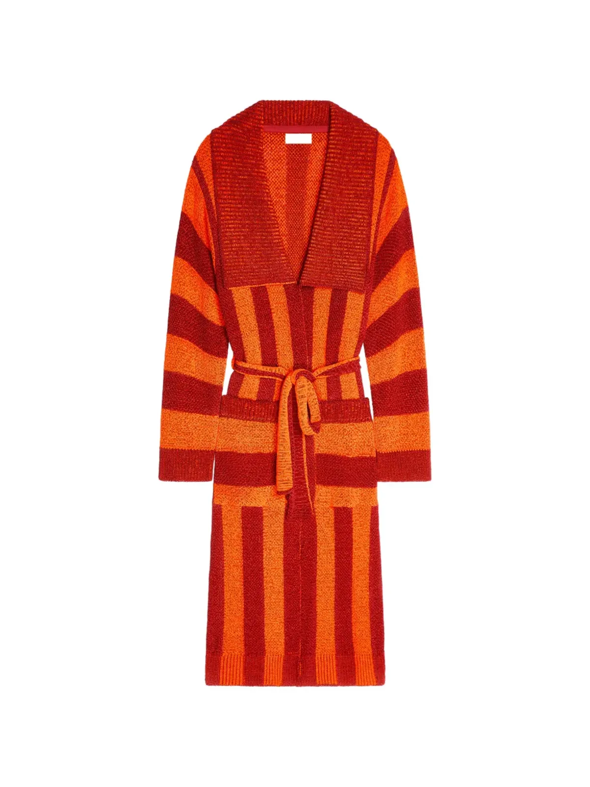 DRIES VAN NOTEN ベルト付きストライプカーディガン レッド - 画像1