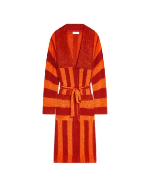 DRIES VAN NOTEN ベルト付きストライプカーディガン レッド - サムネイル1