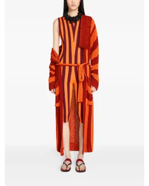 DRIES VAN NOTEN ベルト付きストライプカーディガン レッド - サムネイル2