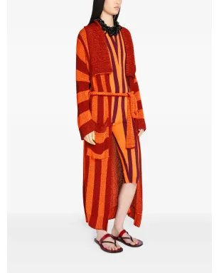 DRIES VAN NOTEN ベルト付きストライプカーディガン レッド - サムネイル3
