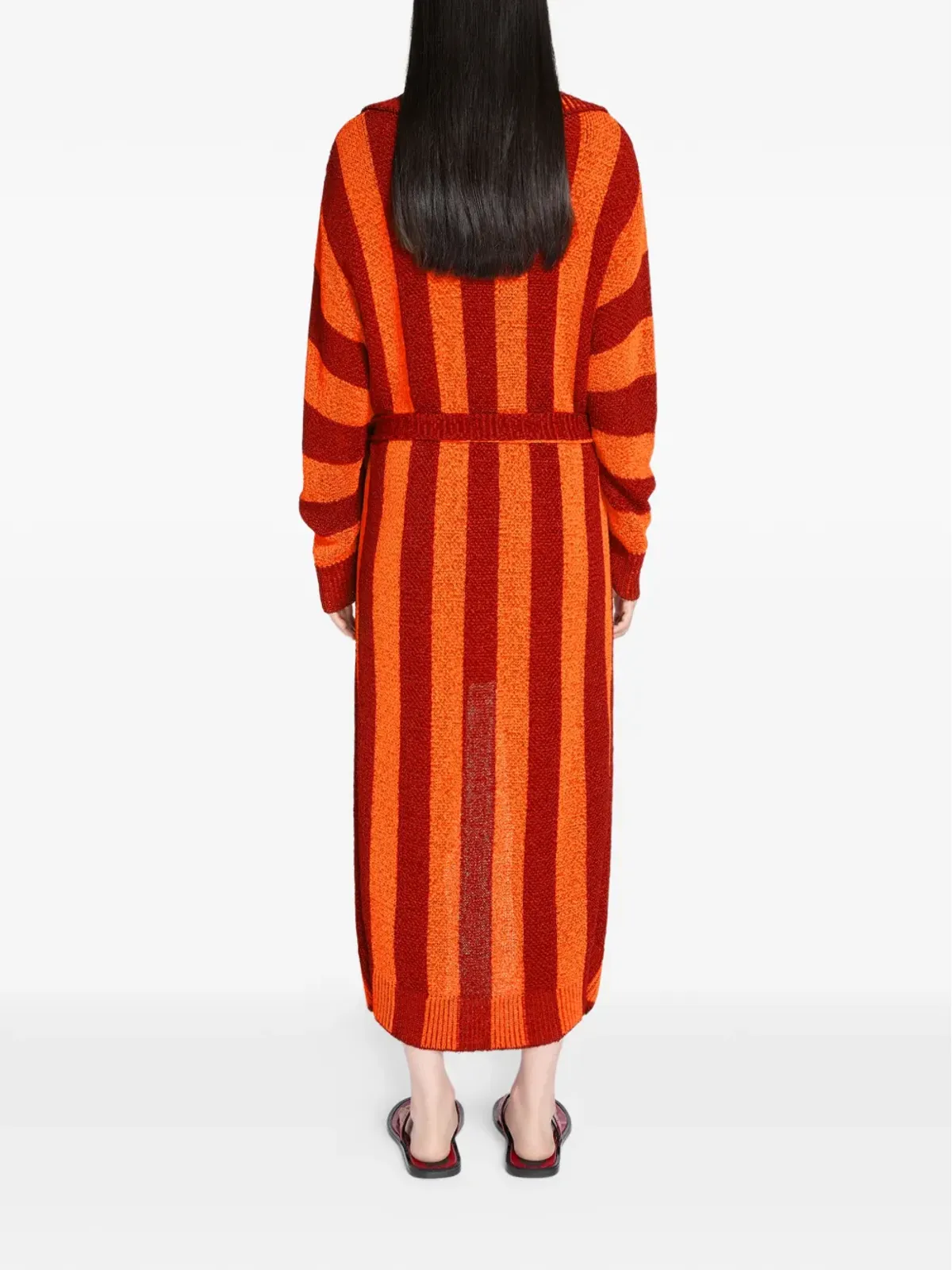 DRIES VAN NOTEN ベルト付きストライプカーディガン レッド - 画像4