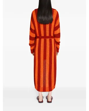 DRIES VAN NOTEN ベルト付きストライプカーディガン レッド - サムネイル4