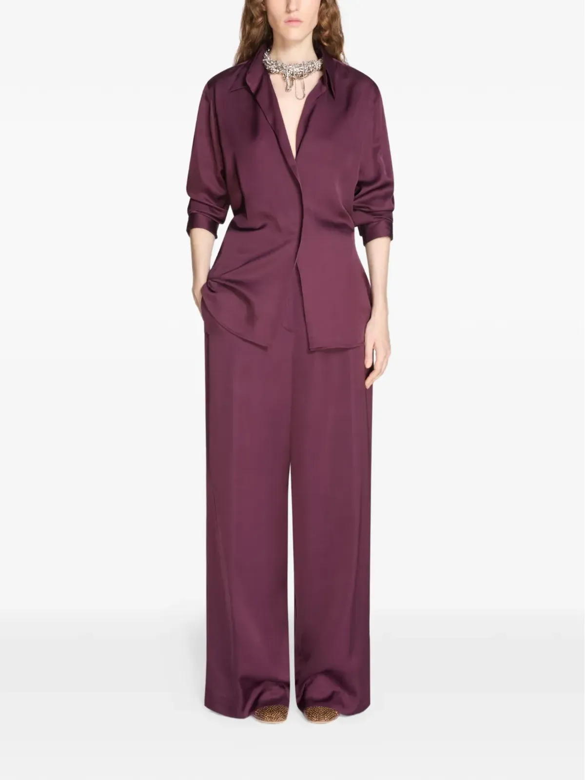 DRIES VAN NOTEN パープル サテン仕上げシャツ - 画像2