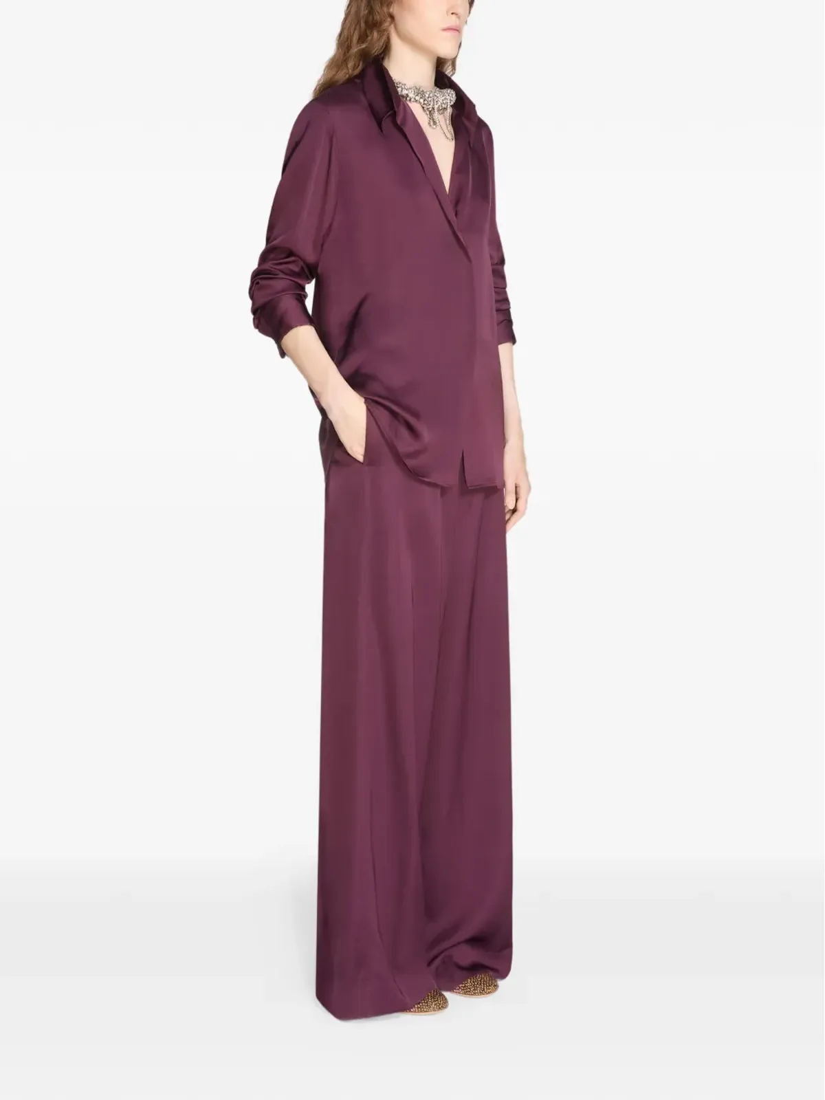 DRIES VAN NOTEN パープル サテン仕上げシャツ - 画像3
