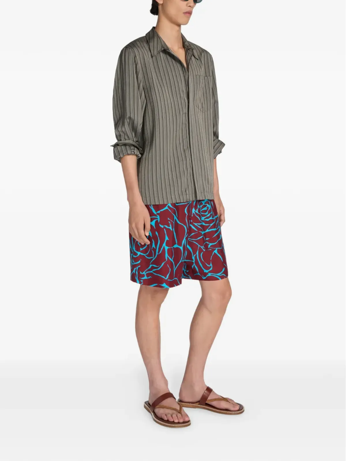 DRIES VAN NOTEN ストライプジップシャツ グレー - 画像3