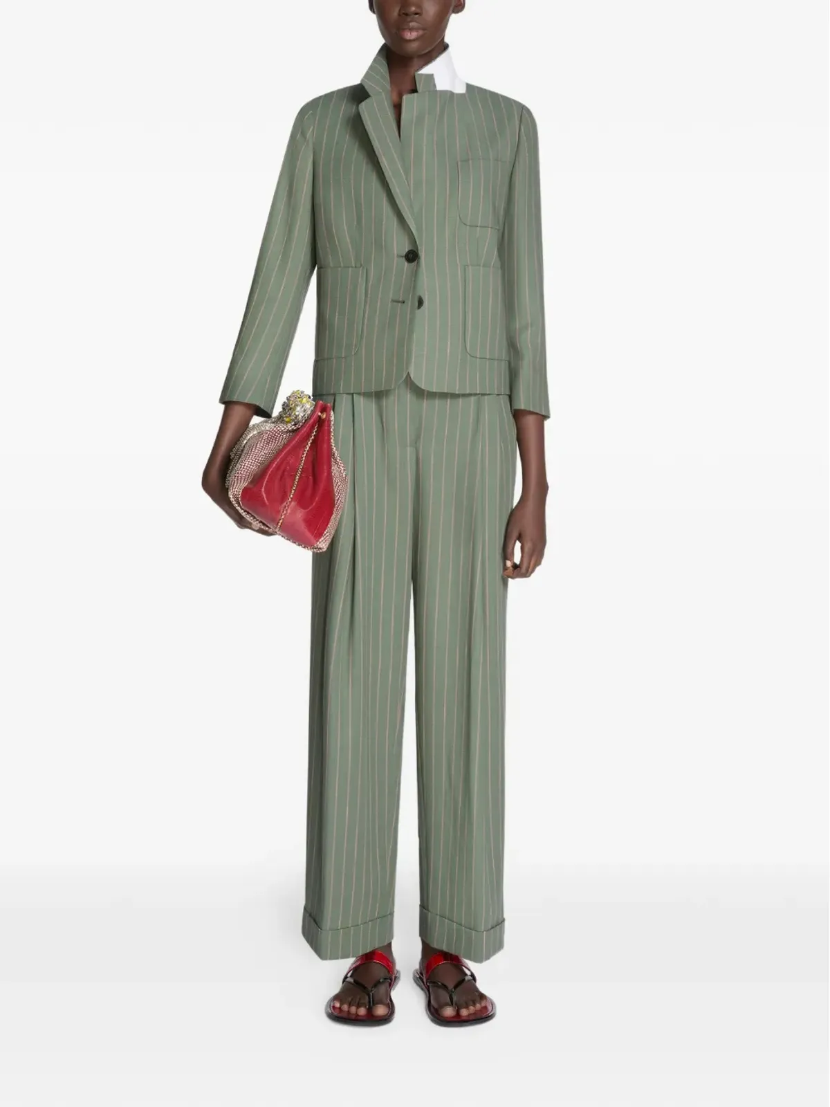 DRIES VAN NOTEN プリーツ入りピンストライプパンツ - 画像2