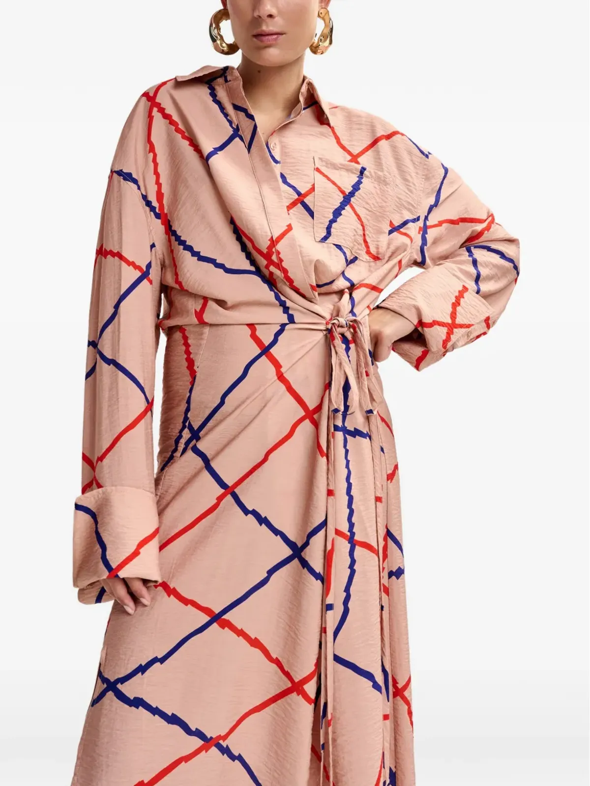Essentiel Antwerp ピンクのチェック柄マキシドレス - 画像5