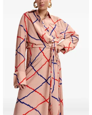 Essentiel Antwerp ピンクのチェック柄マキシドレス - サムネイル5