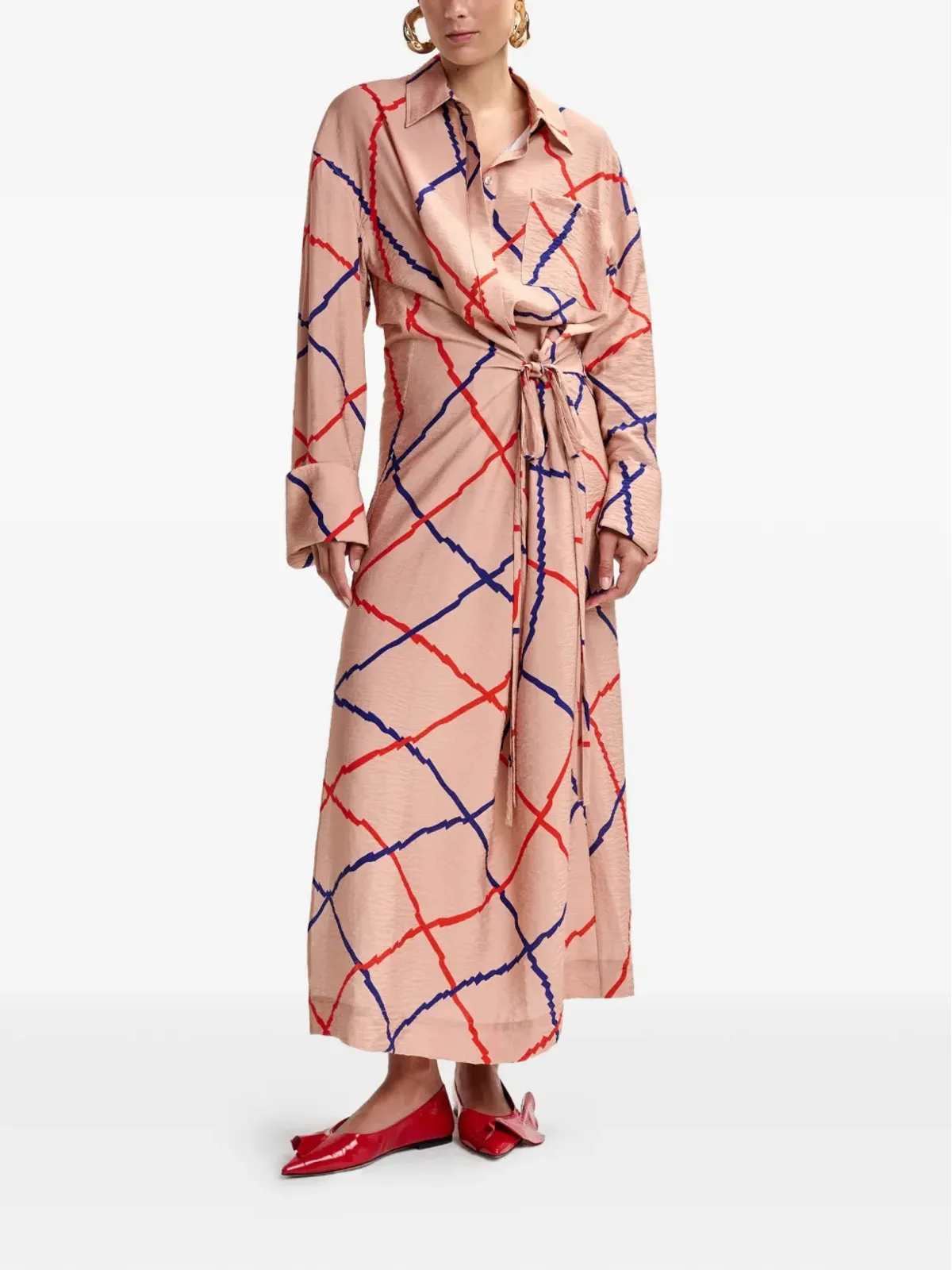 Essentiel Antwerp ピンクのチェック柄マキシドレス - 画像2