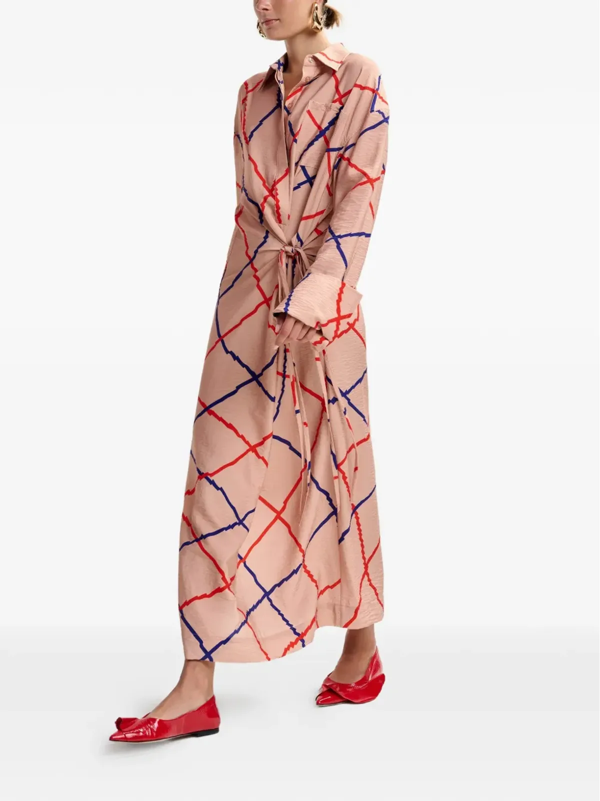 Essentiel Antwerp ピンクのチェック柄マキシドレス - 画像3