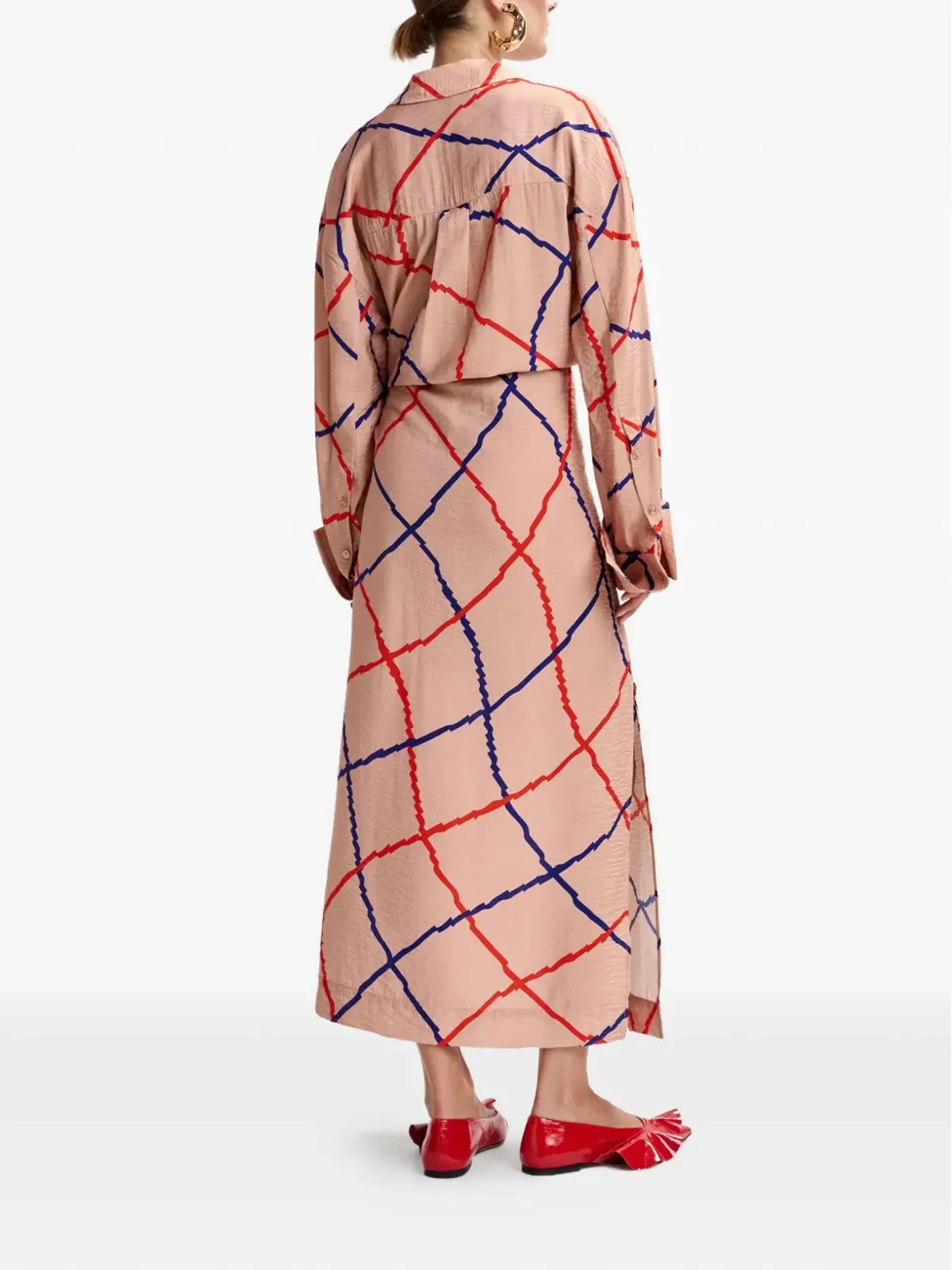 Essentiel Antwerp ピンクのチェック柄マキシドレス - 画像4
