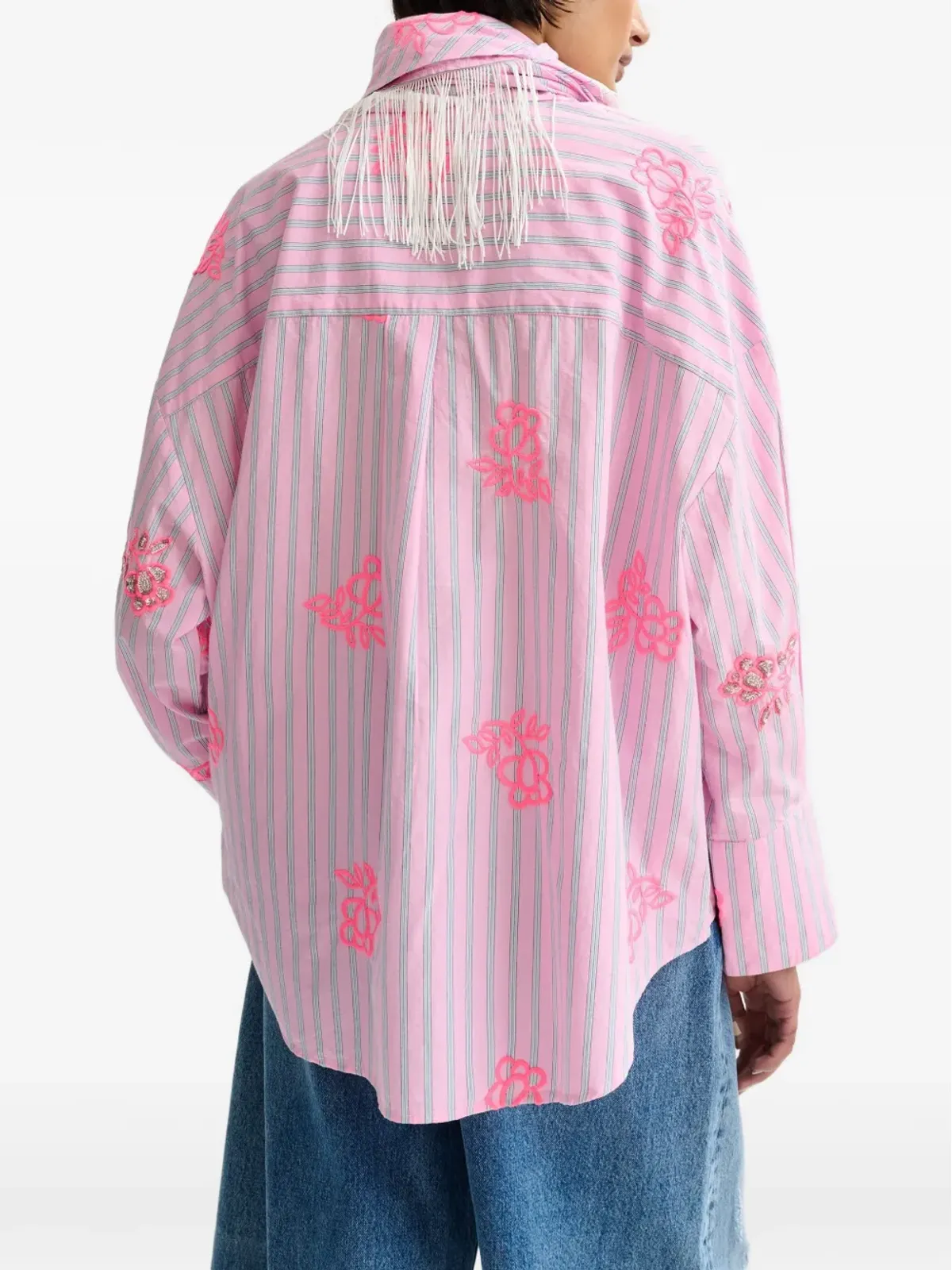 Essentiel Antwerp ピンストライプ花刺繍シャツ - 画像5