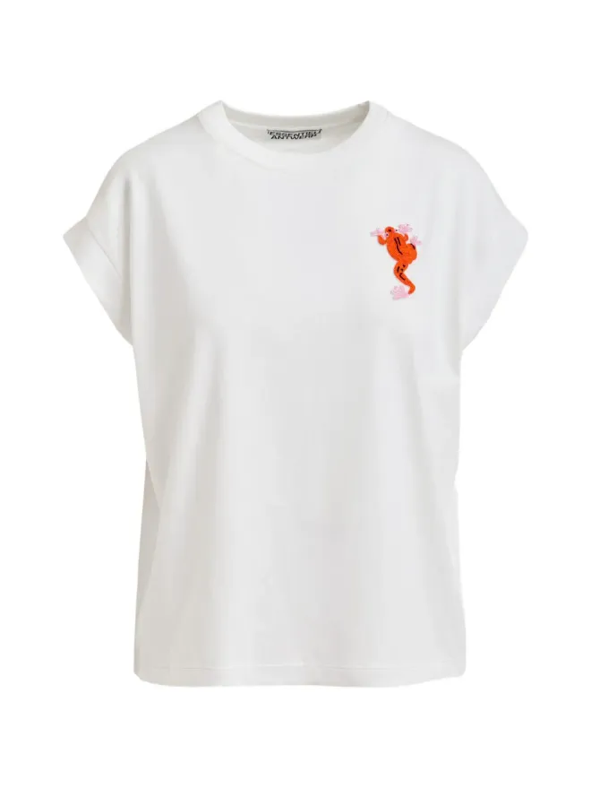 Essentiel Antwerp Essentiel Antwerp bead-embellished frog-detail T-shirt - Whiteの商品画像