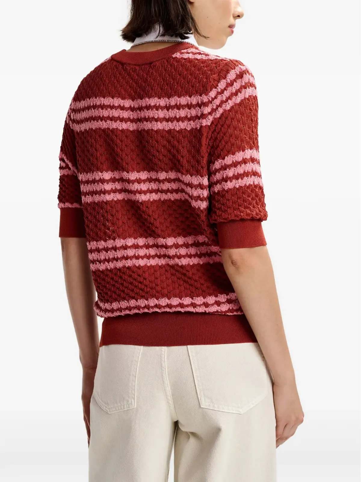 Essentiel Antwerp ストライプ柄のエンブリッシュドカラー Tシャツ - ブラウン - 画像5