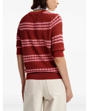 Essentiel Antwerp ストライプ柄のエンブリッシュドカラー Tシャツ - ブラウン - サムネイル5