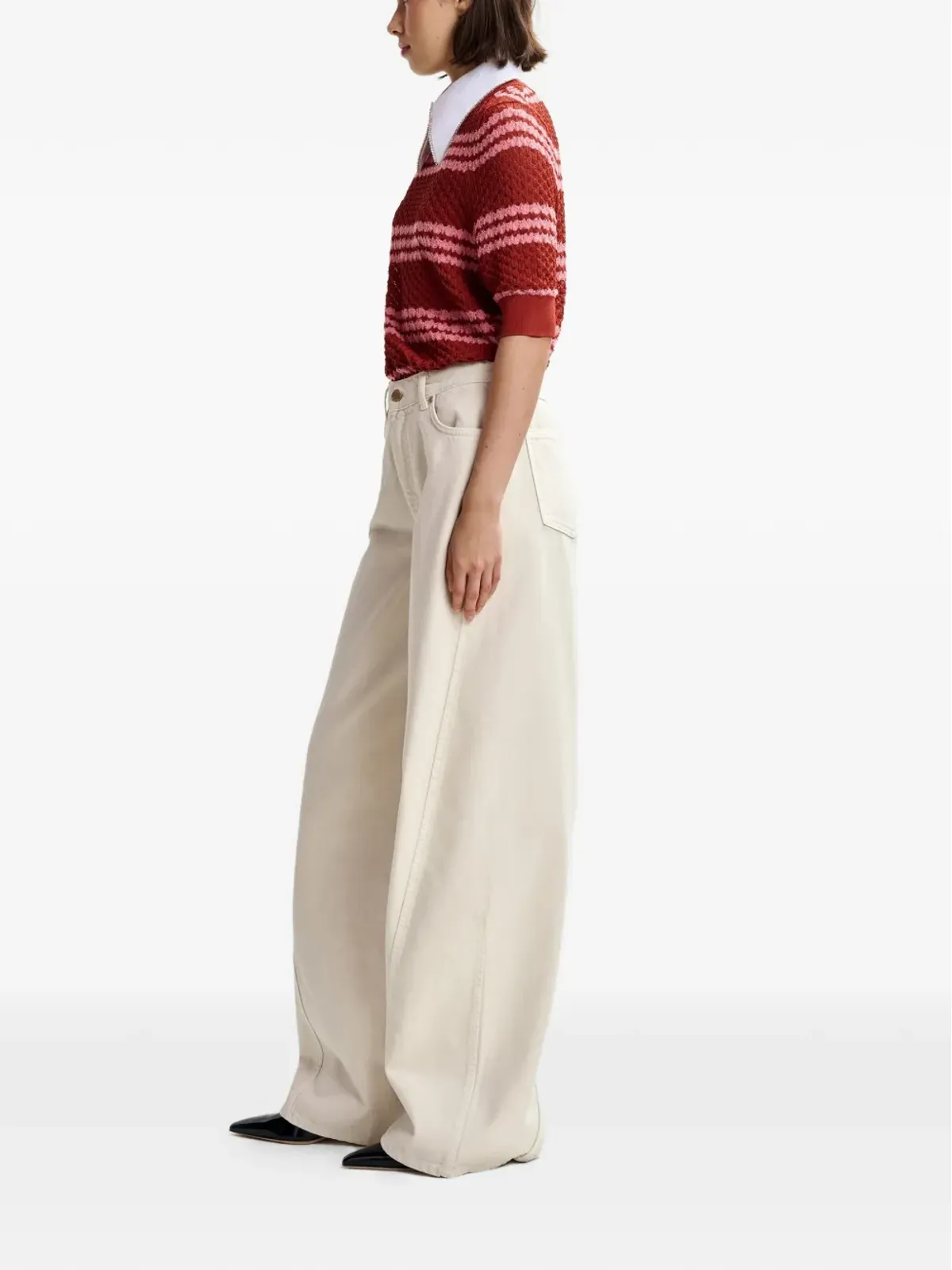 Essentiel Antwerp ストライプ柄のエンブリッシュドカラー Tシャツ - ブラウン - 画像3