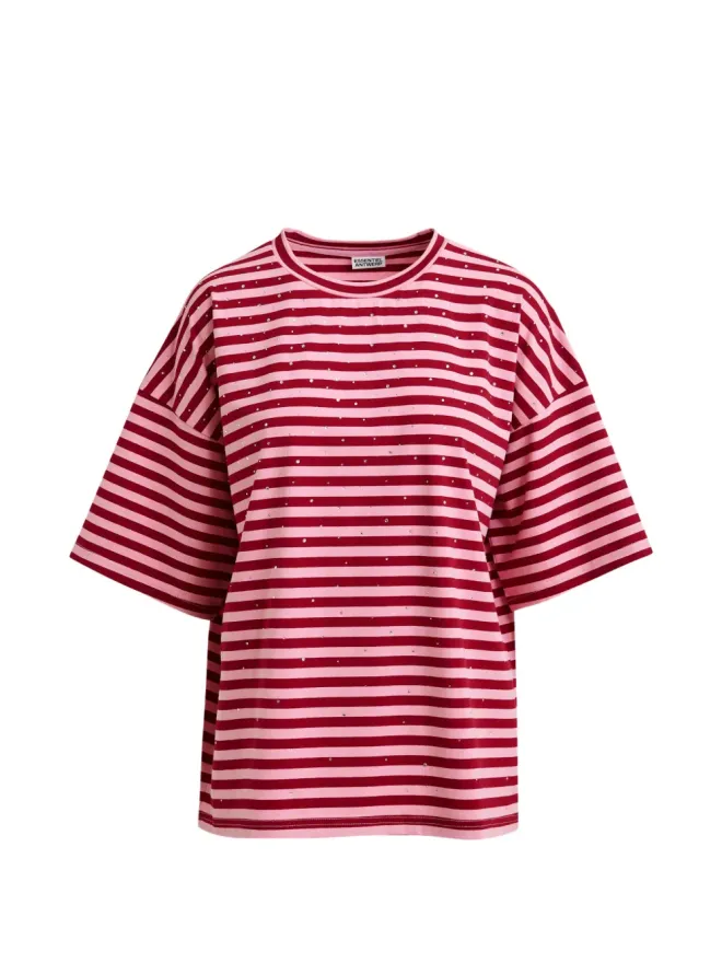 Essentiel Antwerp Essentiel Antwerp ストライプ柄・ラインストーン装飾 Tシャツ - レッドの商品画像