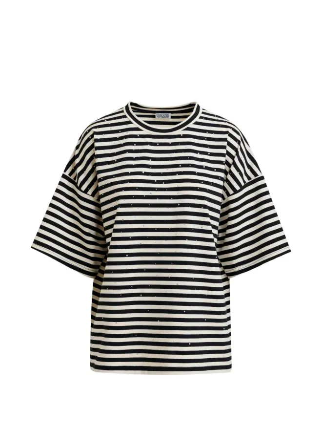 Essentiel Antwerp Essentiel Antwerp ストライプ入りストラスTシャツ - ブラックの商品画像