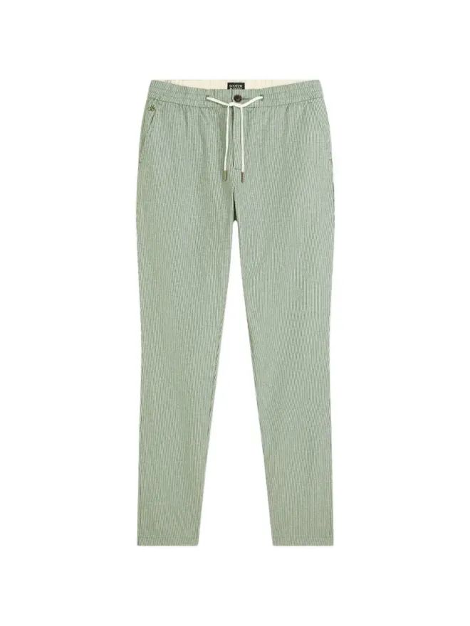 Scotch & Soda Scotch & Soda ウォーレン ストライプ柄 ドローストリング付きストレートフィット コットンパンツ - グリーンの商品画像